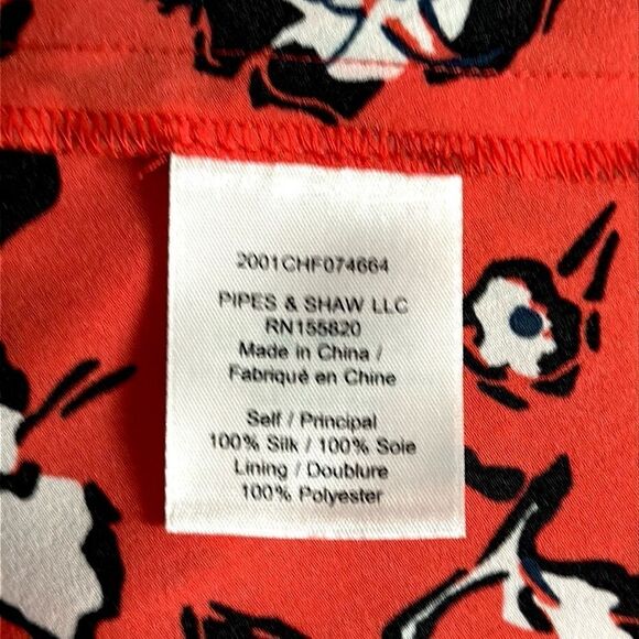 NWOT Veronica Beard Silk Blouse Red Floral Ruffle Trim Long Sleeve Top US 8 - Picture 15 of 16